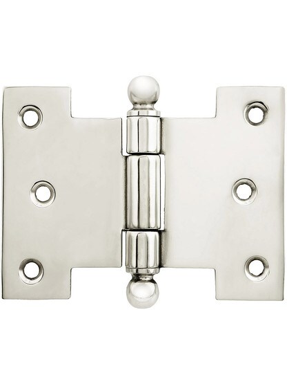 Solid-Brass Parliament Hinge with Ball Tips - 2 1/2 inch x 3 1/2 inch in Polished Nickel.
